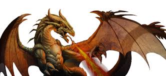 A fierce dragon breathing fire, with large wings and detailed scales, positioned in an imposing stance.